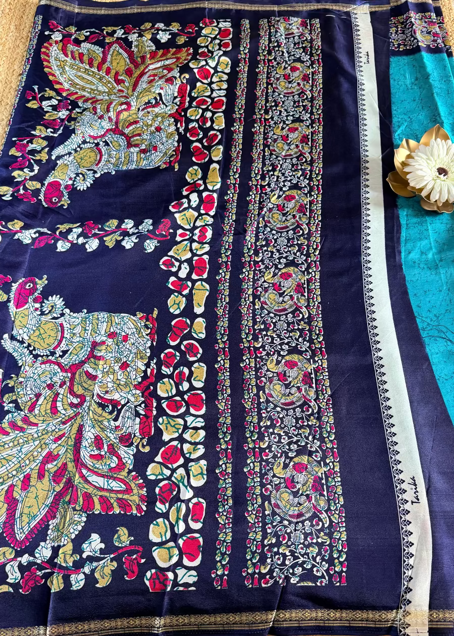 Blue Semi Silk Saree - Casual