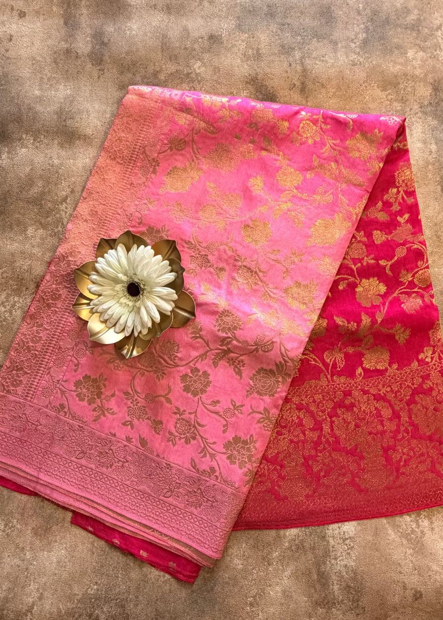 Light & Dark Pink Banarasee Dupion Saree - Banaras