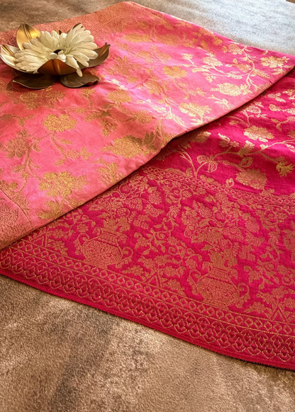 Light & Dark Pink Banarasee Dupion Saree - Banaras