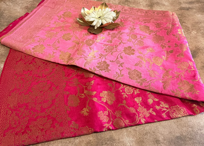 Light & Dark Pink Banarasee Dupion Saree - Banaras