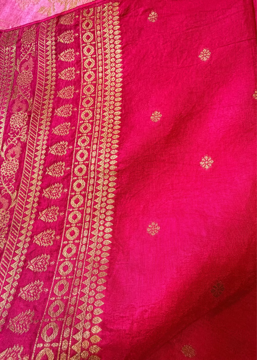 Light & Dark Pink Banarasee Dupion Saree - Banaras