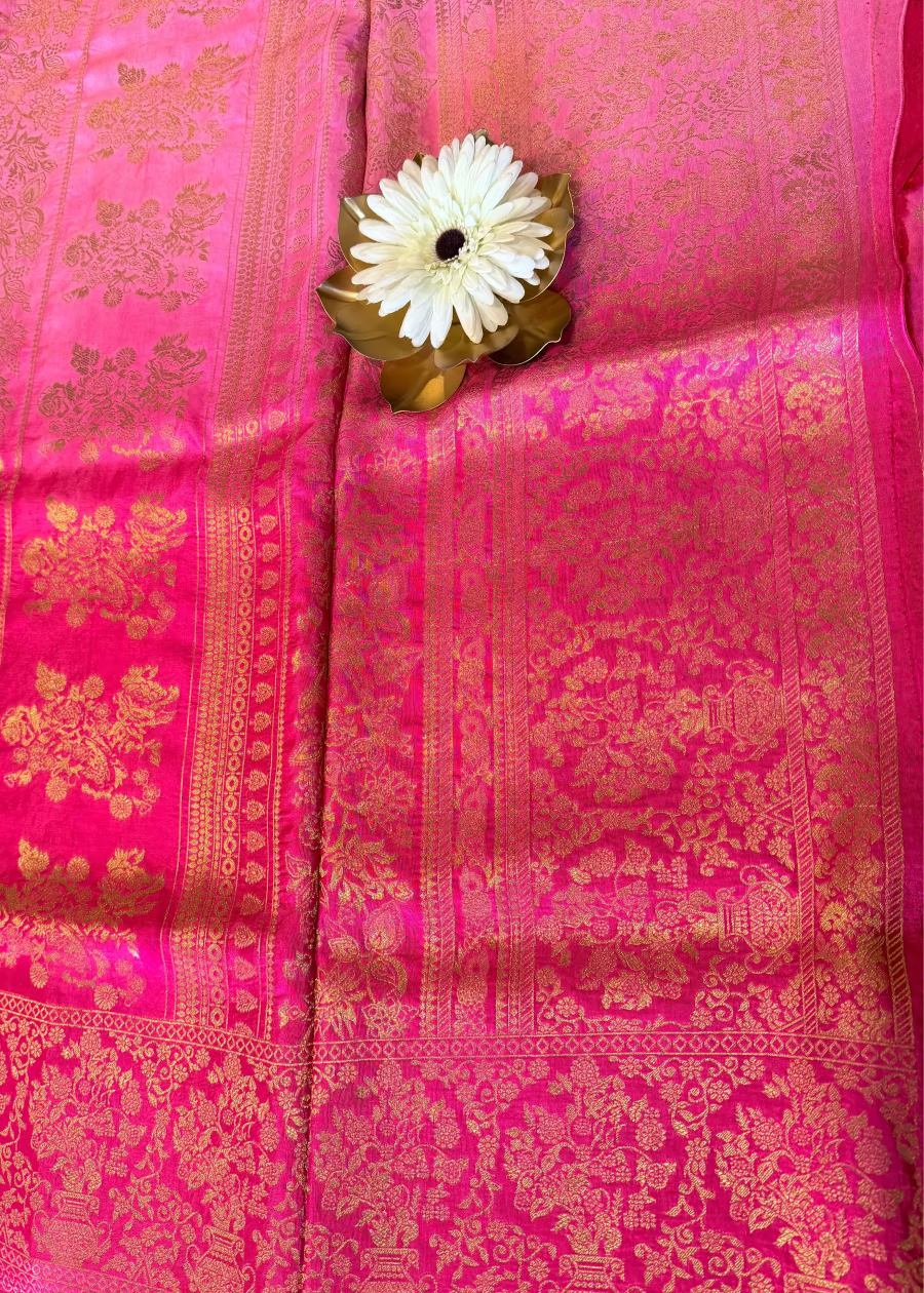 Light & Dark Pink Banarasee Dupion Saree - Banaras