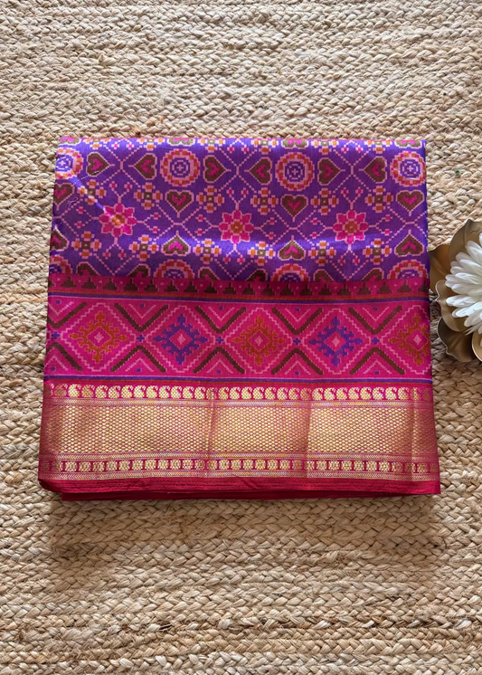 Rani Pink Pochampalli Semi Silk Saree- Andhra