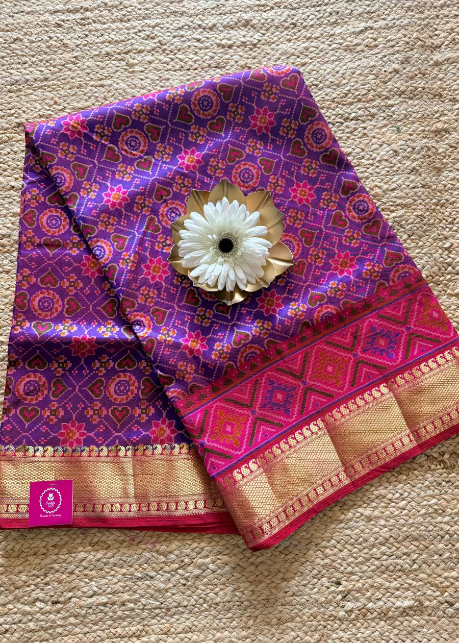 Rani Pink Pochampalli Semi Silk Saree- Andhra