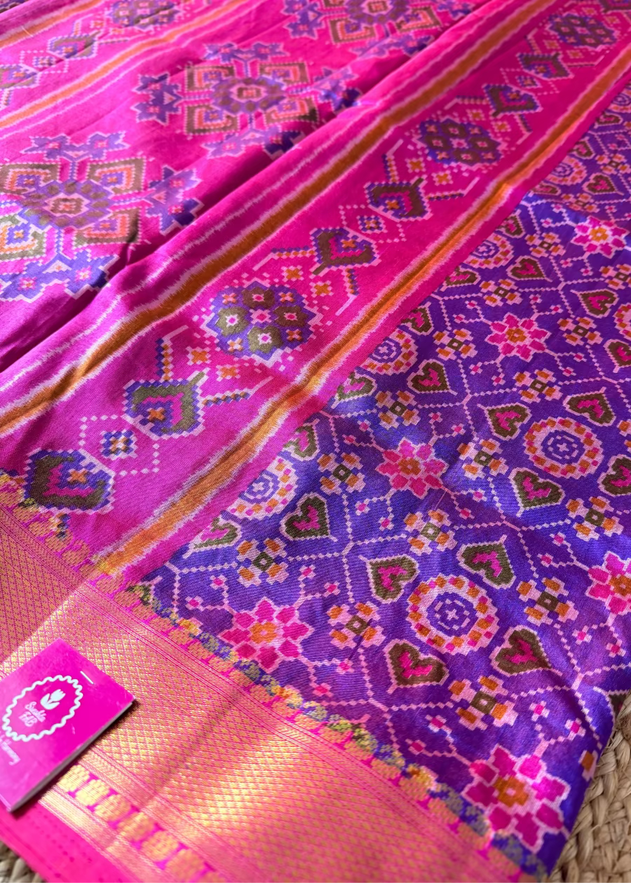 Rani Pink Pochampalli Semi Silk Saree- Andhra