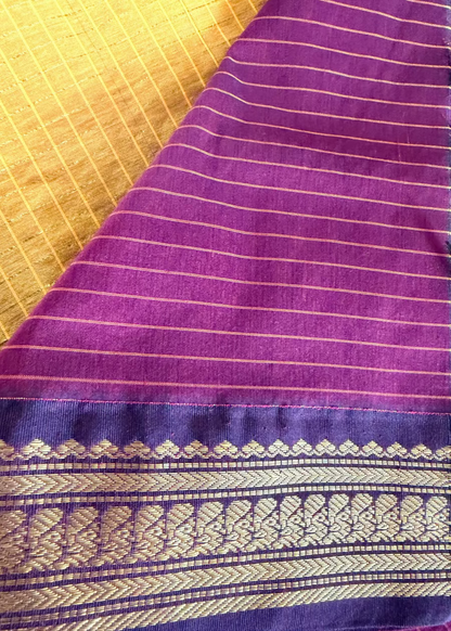 Golden Yellow and Magenta Kalyani Cotton Silk Saree- TN