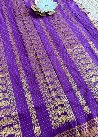 Lemon Green and Violet Kalyani Cotton Silk Saree- TN