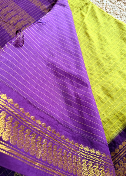 Lemon Green and Violet Kalyani Cotton Silk Saree- TN
