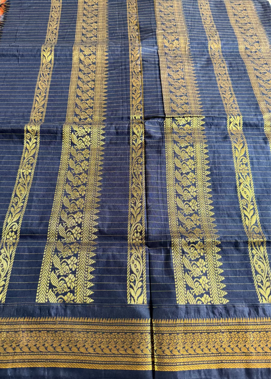 Orange and Black Kalyani Cotton Silk Saree- TN