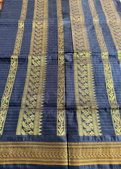 Orange and Black Kalyani Cotton Silk Saree- TN