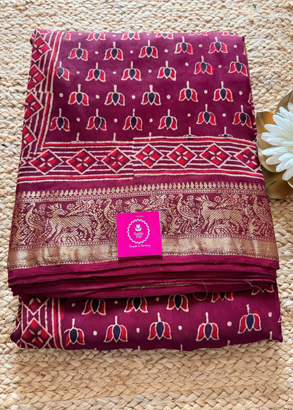 Maroon Colour Pure  Dola Silk Saree- Gujarat