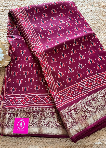 Maroon Colour Pure  Dola Silk Saree- Gujarat