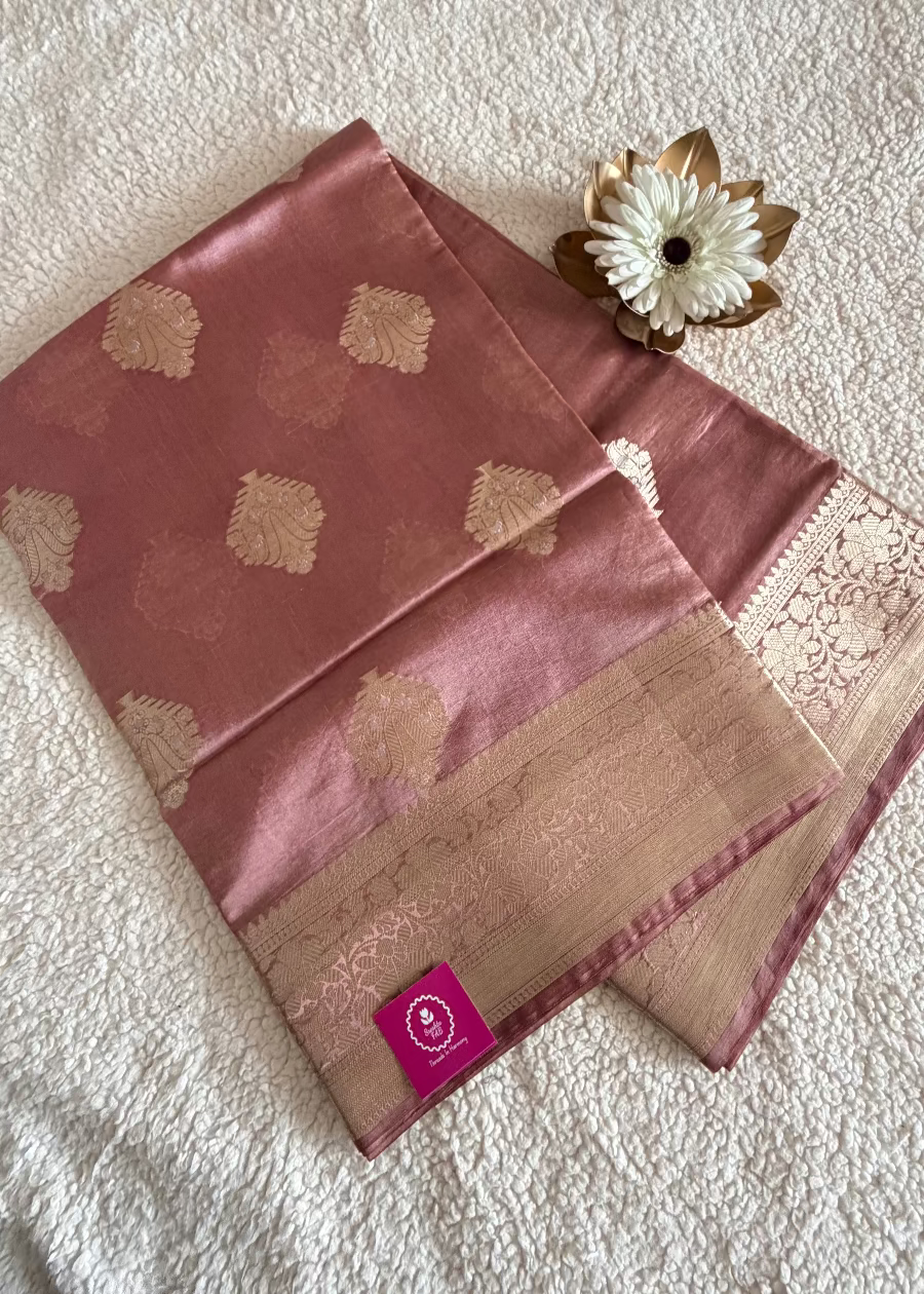 Rose Gold Raw Mango Silk Saree- Banaras