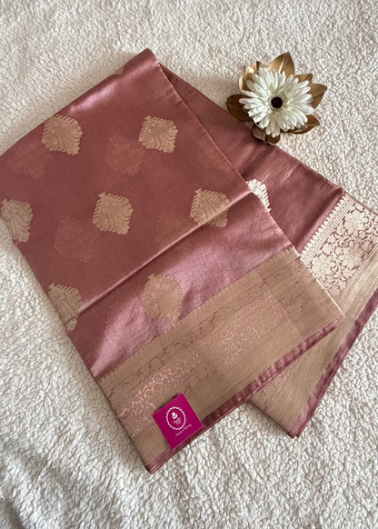 Rose Gold Raw Mango Silk Saree- Banaras