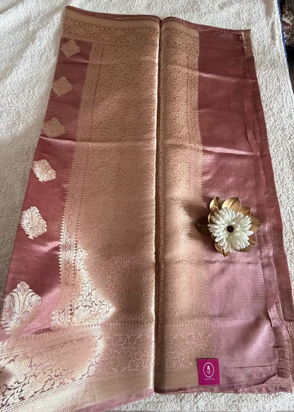Rose Gold Raw Mango Silk Saree- Banaras
