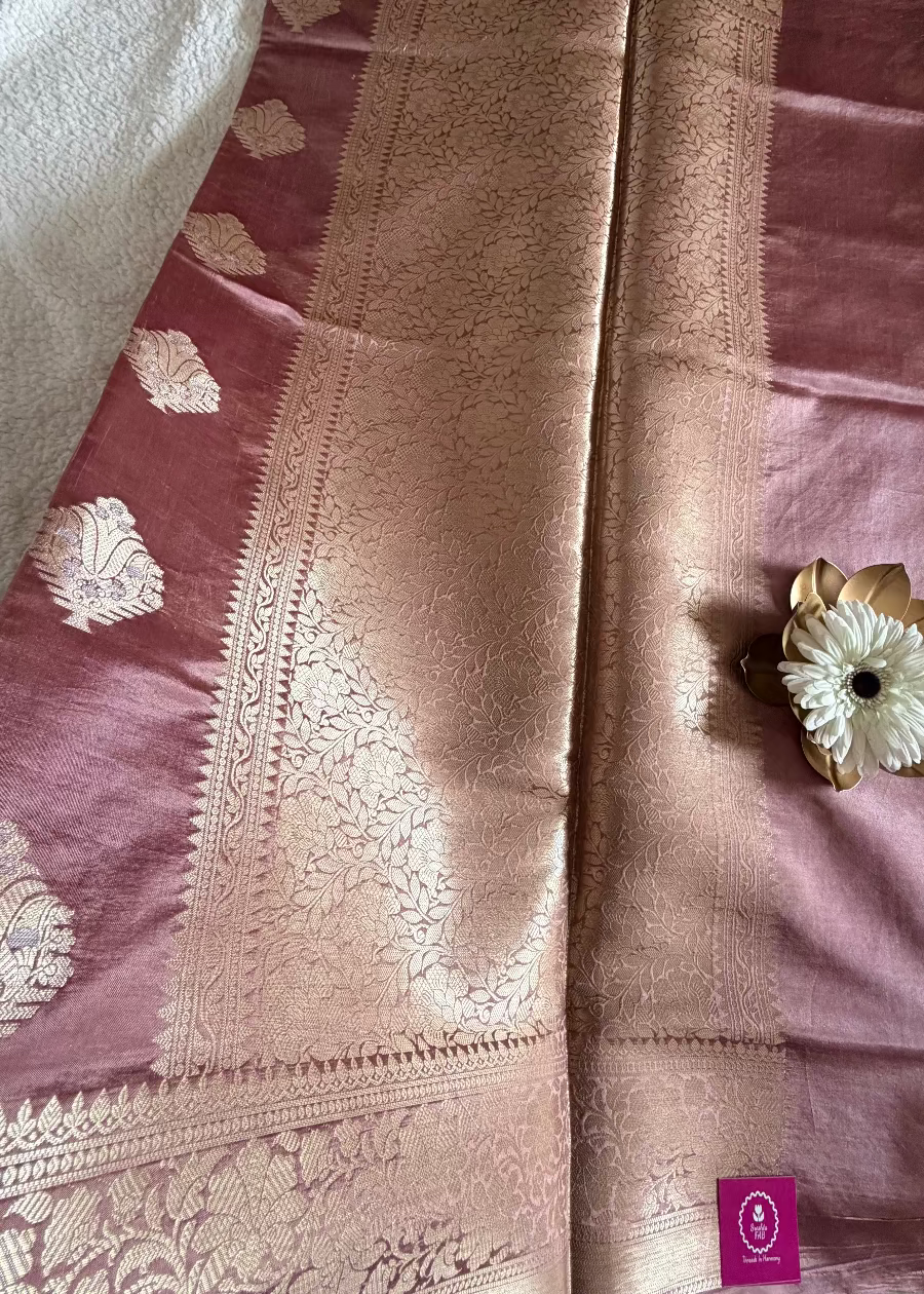 Rose Gold Raw Mango Silk Saree- Banaras