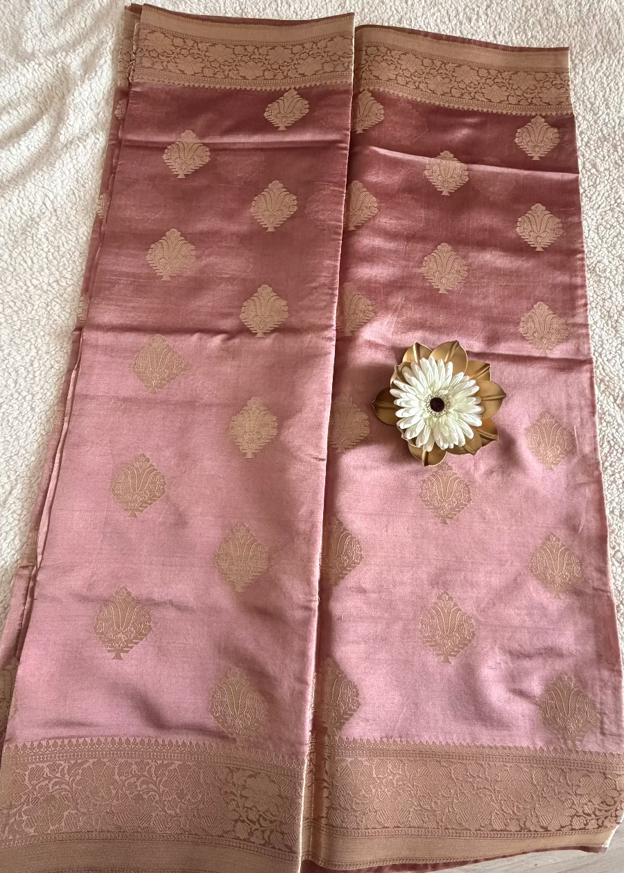 Rose Gold Raw Mango Silk Saree- Banaras