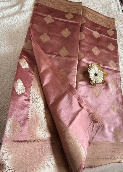 Rose Gold Raw Mango Silk Saree- Banaras