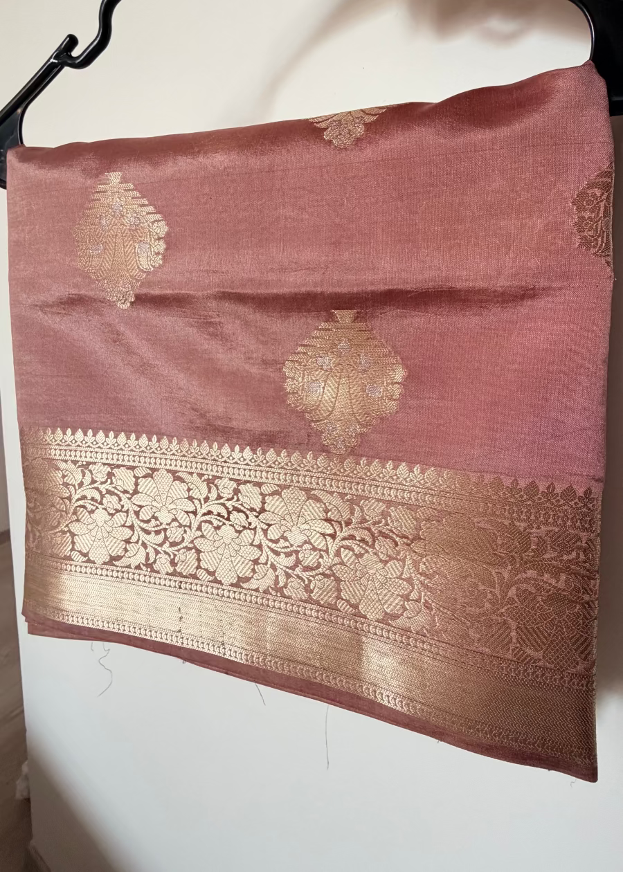 Rose Gold Raw Mango Silk Saree- Banaras
