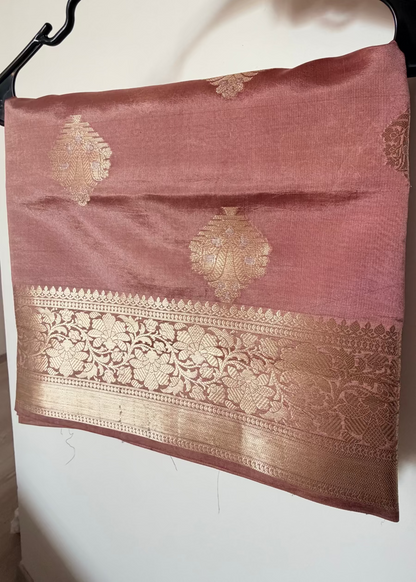 Rose Gold Raw Mango Silk Saree- Banaras