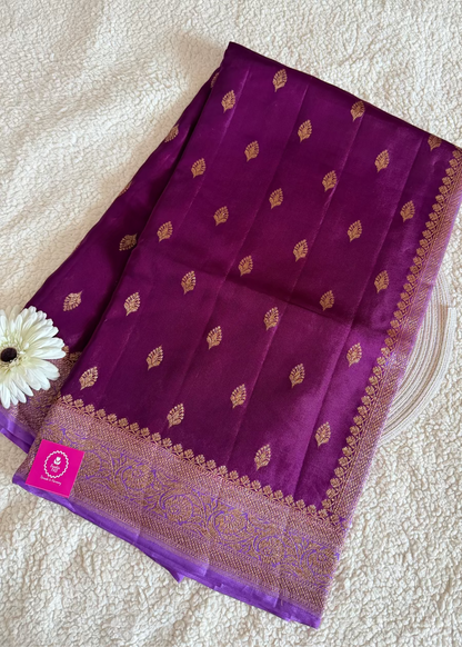 Maroon and Purple Crepe Silk Saree- Banarasi