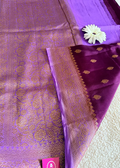 Maroon and Purple Crepe Silk Saree- Banarasi
