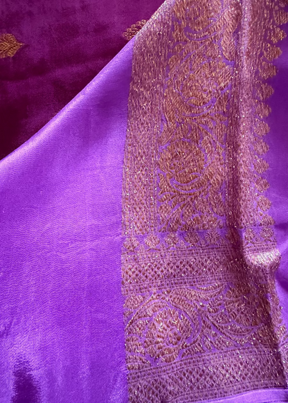 Maroon and Purple Crepe Silk Saree- Banarasi