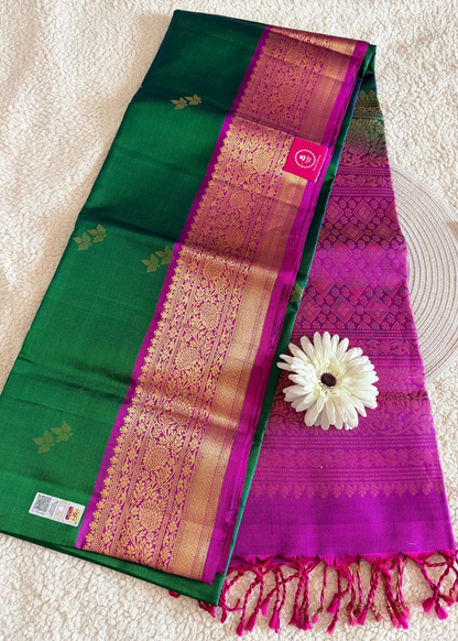 Bottle Green and Wine Pure Soft Silk Saree- TN