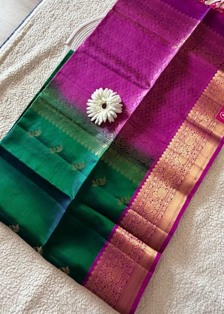 Bottle Green and Wine Pure Soft Silk Saree- TN