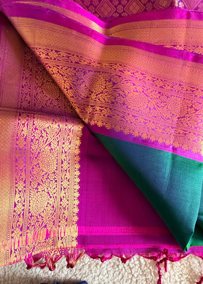 Bottle Green and Wine Pure Soft Silk Saree- TN