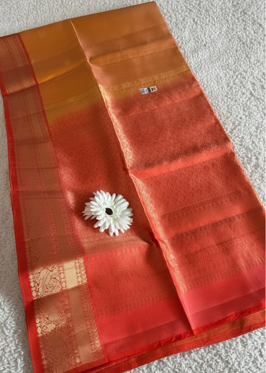 Yellow and Peach Kanchipuram Silk Saree- TN