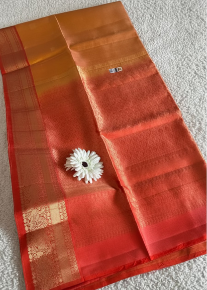 Yellow and Peach Kanchipuram Silk Saree- TN