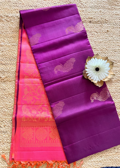 Wine and Peach Soft Silk Saree- Tamilnadu