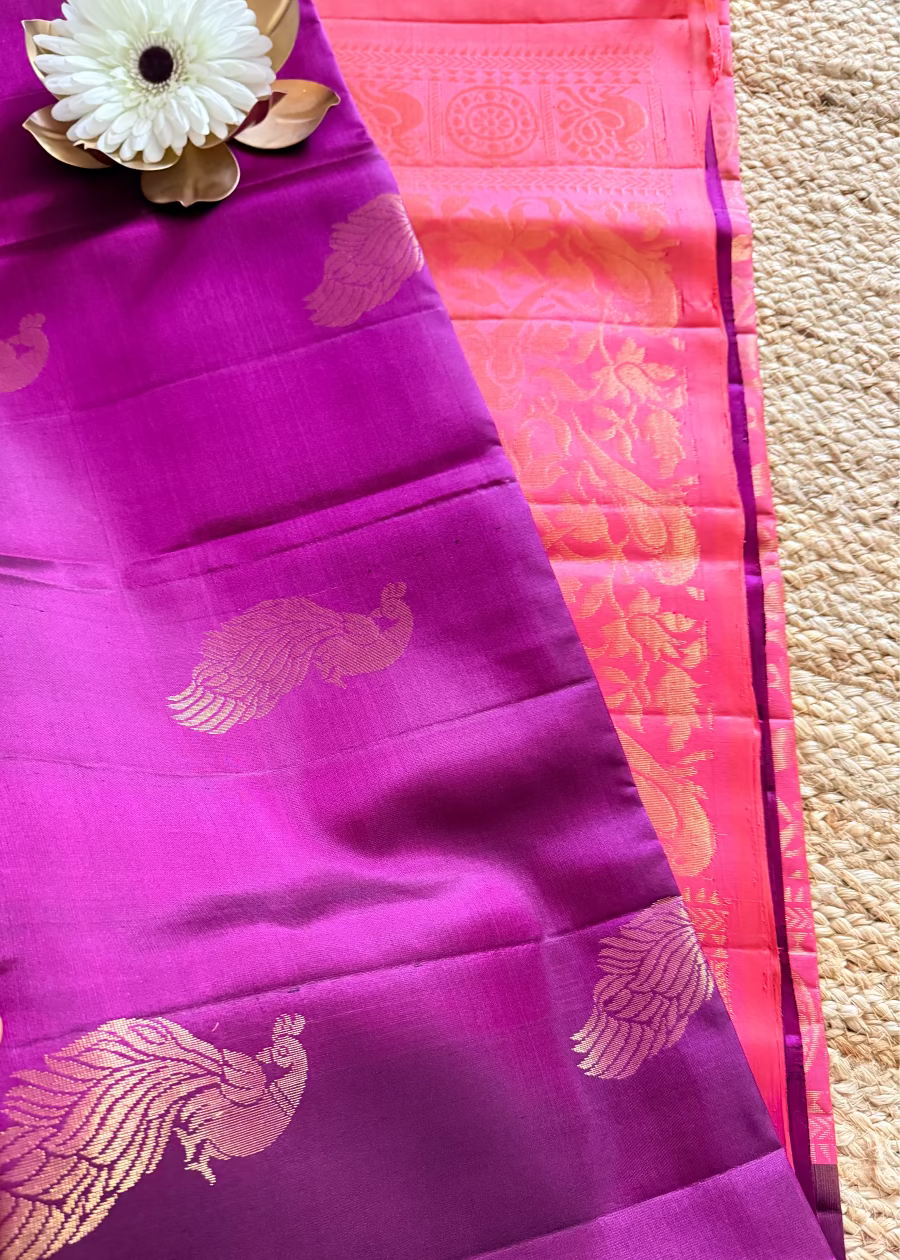 Wine and Peach Soft Silk Saree- Tamilnadu