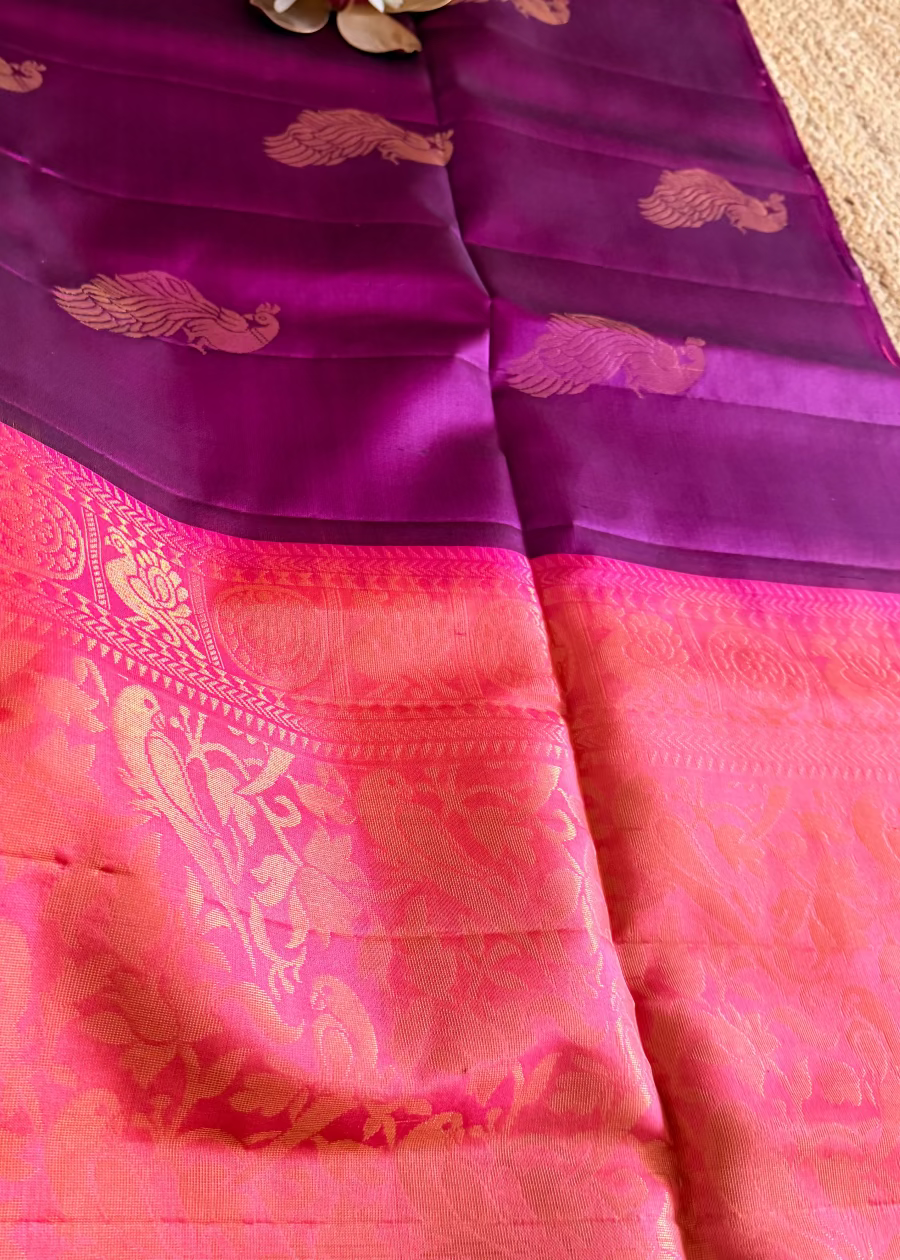 Wine and Peach Soft Silk Saree- Tamilnadu