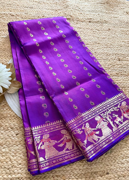 Dual Toned Purple Swarnachuri Silk Saree- Bengal