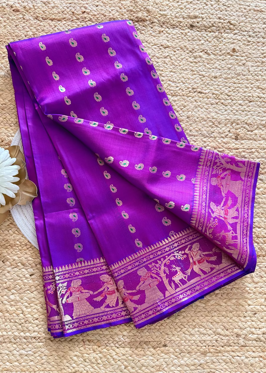 Dual Toned Purple Swarnachuri Silk Saree- Bengal