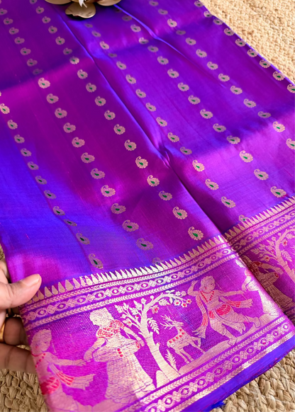 Dual Toned Purple Swarnachuri Silk Saree- Bengal