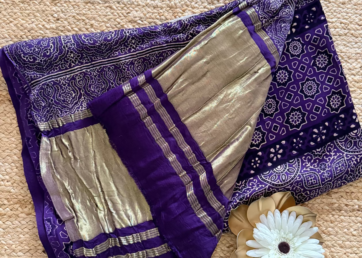 Violet Pure Modal Silk Saree- Gujarat