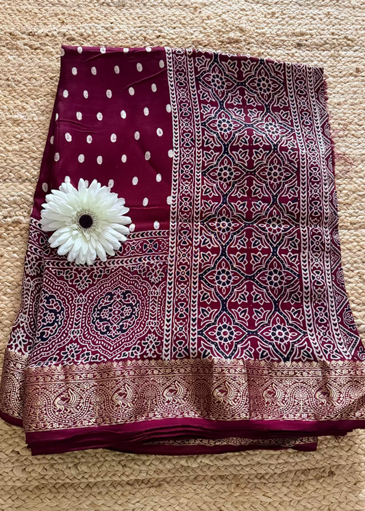 Pure Dola Silk Saree In Maroon Colour- Gujarat