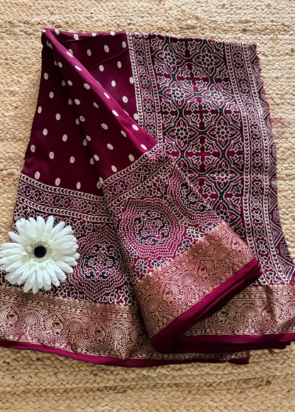 Pure Dola Silk Saree In Maroon Colour- Gujarat