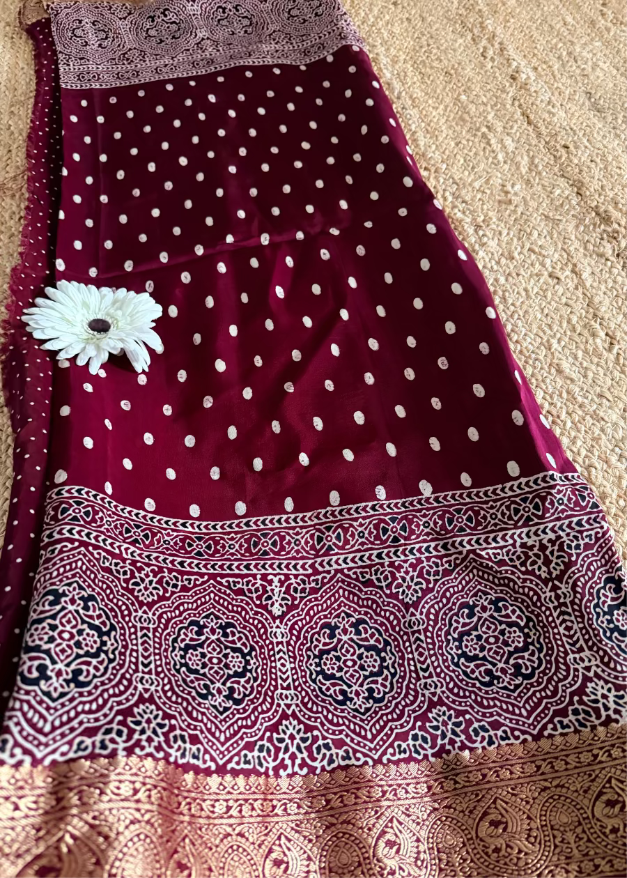 Pure Dola Silk Saree In Maroon Colour- Gujarat