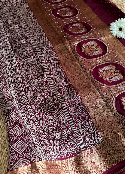 Pure Dola Silk Saree In Maroon Colour- Gujarat