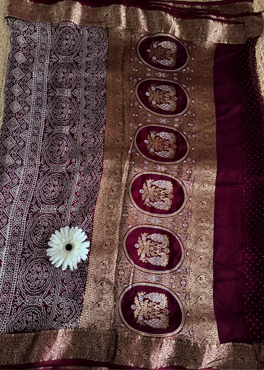 Pure Dola Silk Saree In Maroon Colour- Gujarat