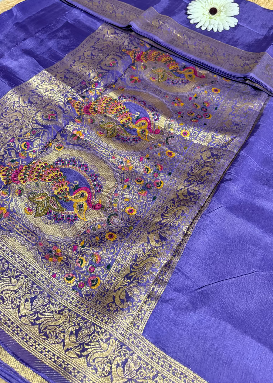 Pure Dola Silk Saree In Lavender Colour- Gujarat