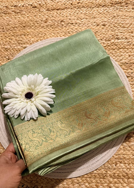 Light Sage Green Dola Silk Saree- Gujarat