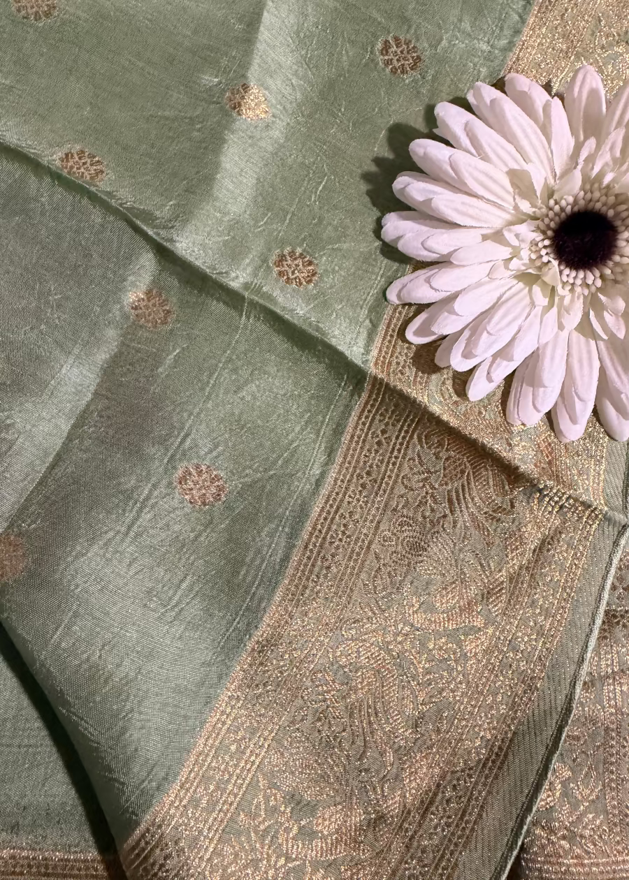 Light Sage Green Dola Silk Saree- Gujarat