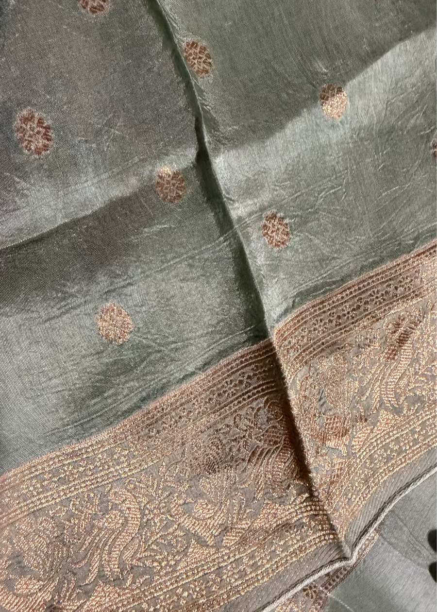 Light Sage Green Dola Silk Saree- Gujarat