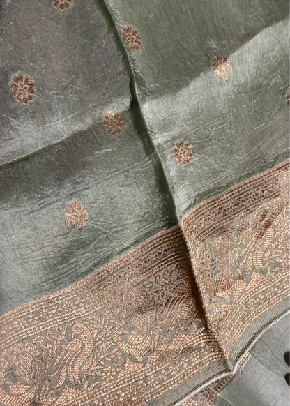 Light Sage Green Dola Silk Saree- Gujarat