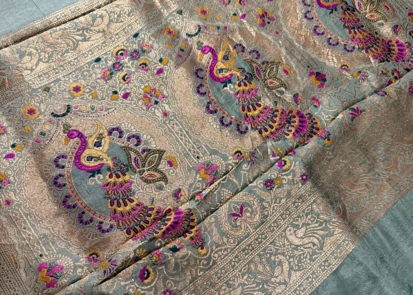 Light Sage Green Dola Silk Saree- Gujarat